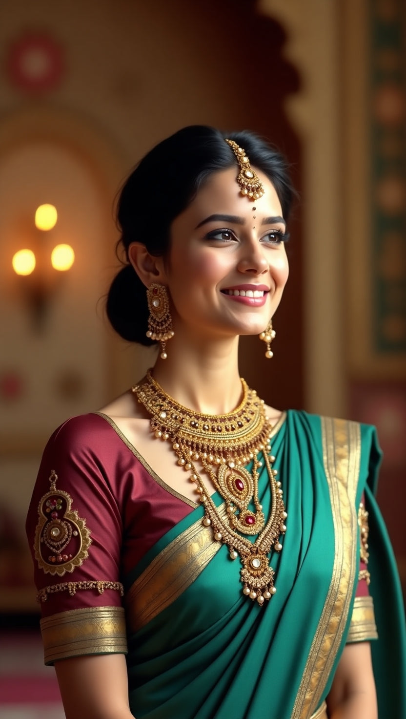 Muscari Blue Royalty Golden Long Haar Necklace Set