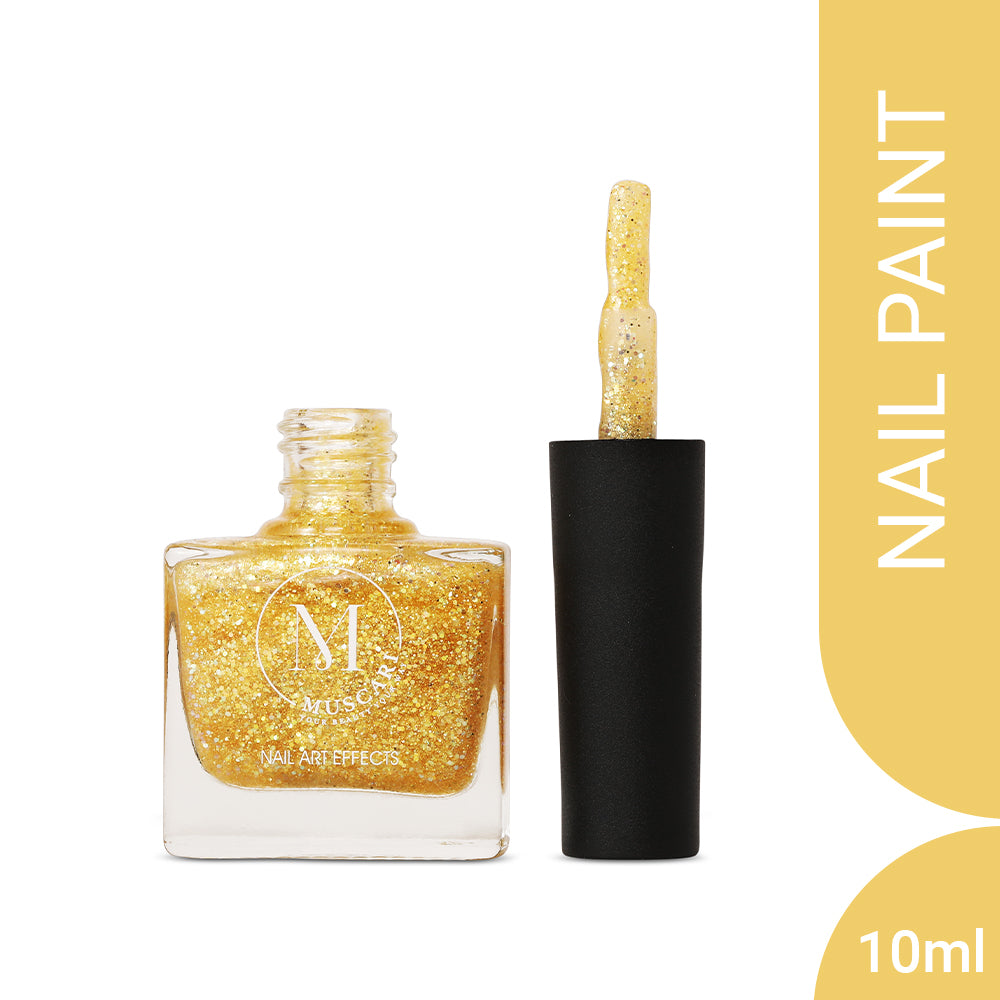 Muscari Premium Nail Paint and Polish for All | Nail Art Effect, Quick-Dry & Chip Resistant | Gel Nail Paint |10 ML (Golden Stardust-25)