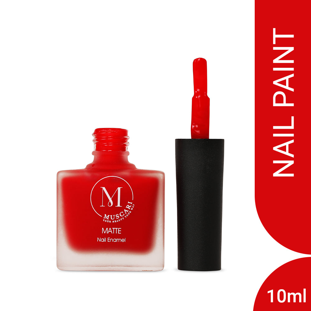 Muscari Premium Nail Paint and Polish for All | Matte Finish, Quick-Dry & Chip Resistant | Gel Nail Paint |10 ML (Ruby Matte-28)