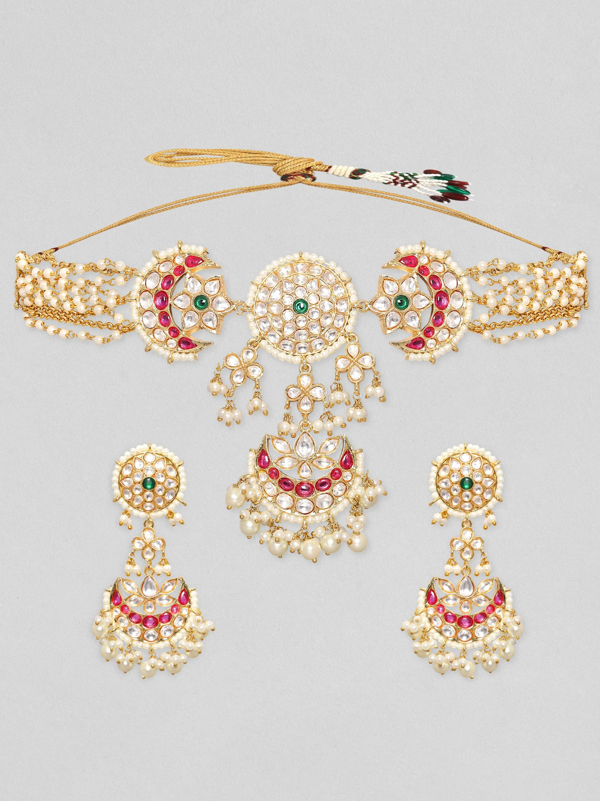 Royal Red Polki & Enamel Beaded Choker Set – Gold Plated Neck Set