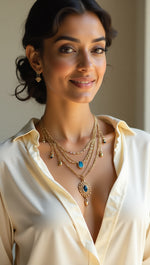 Muscari Blue Bloom 4-Layer Medium Necklace – Golden Grace with Sapphire Charm