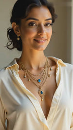 Muscari Blue Bloom 4-Layer Medium Necklace – Golden Grace with Sapphire Charm