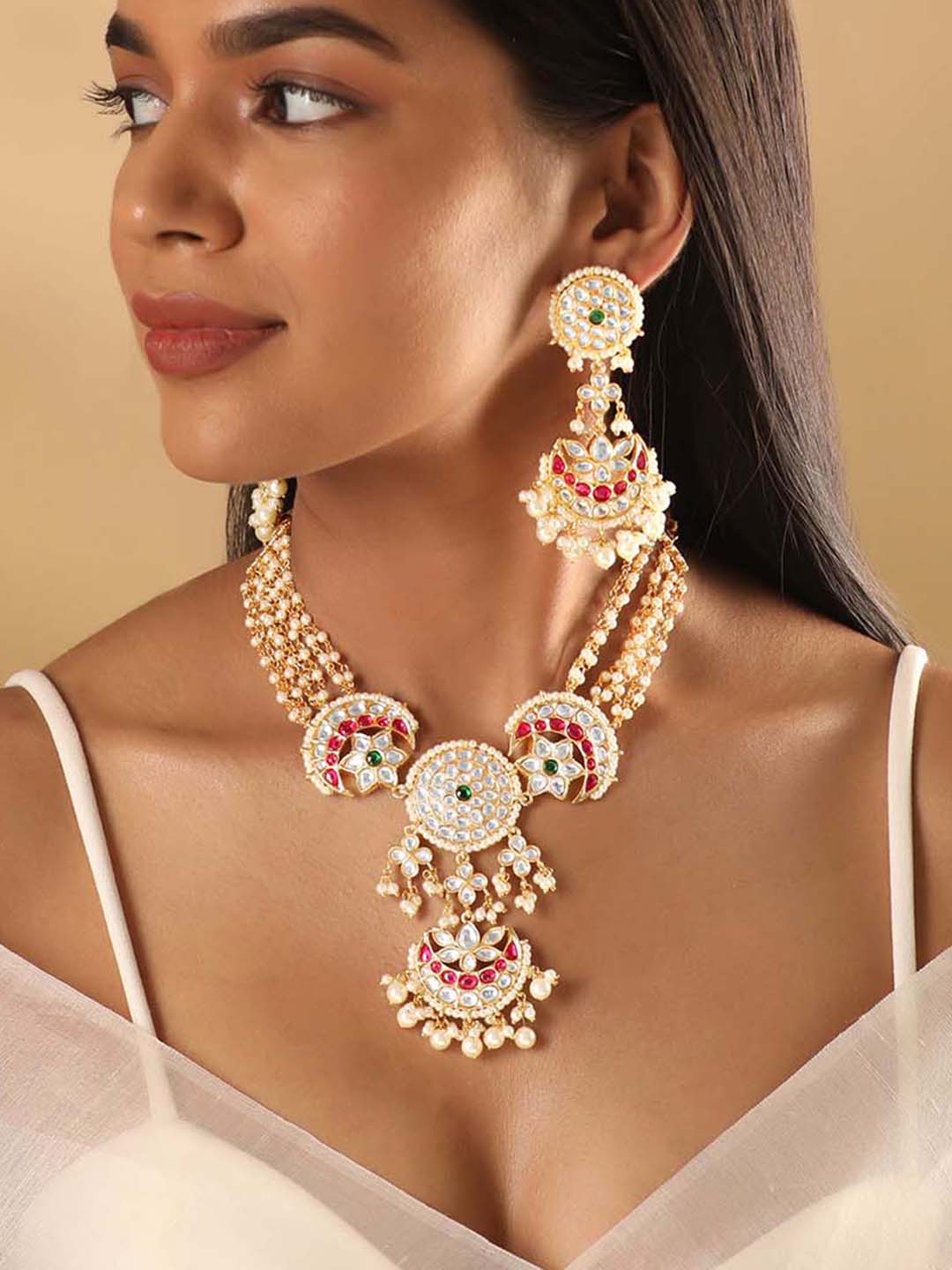 Royal Red Polki & Enamel Beaded Choker Set – Gold Plated Neck Set