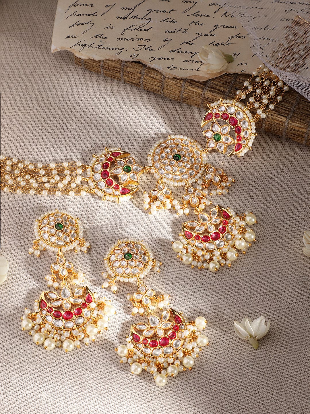 Royal Red Polki & Enamel Beaded Choker Set – Gold Plated Neck Set